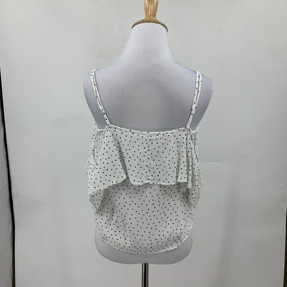 MNG Suit Mango Polka Dot Blouse Womens S Small White Cold Shoulder Drape Shirt - Picture 5 of 11